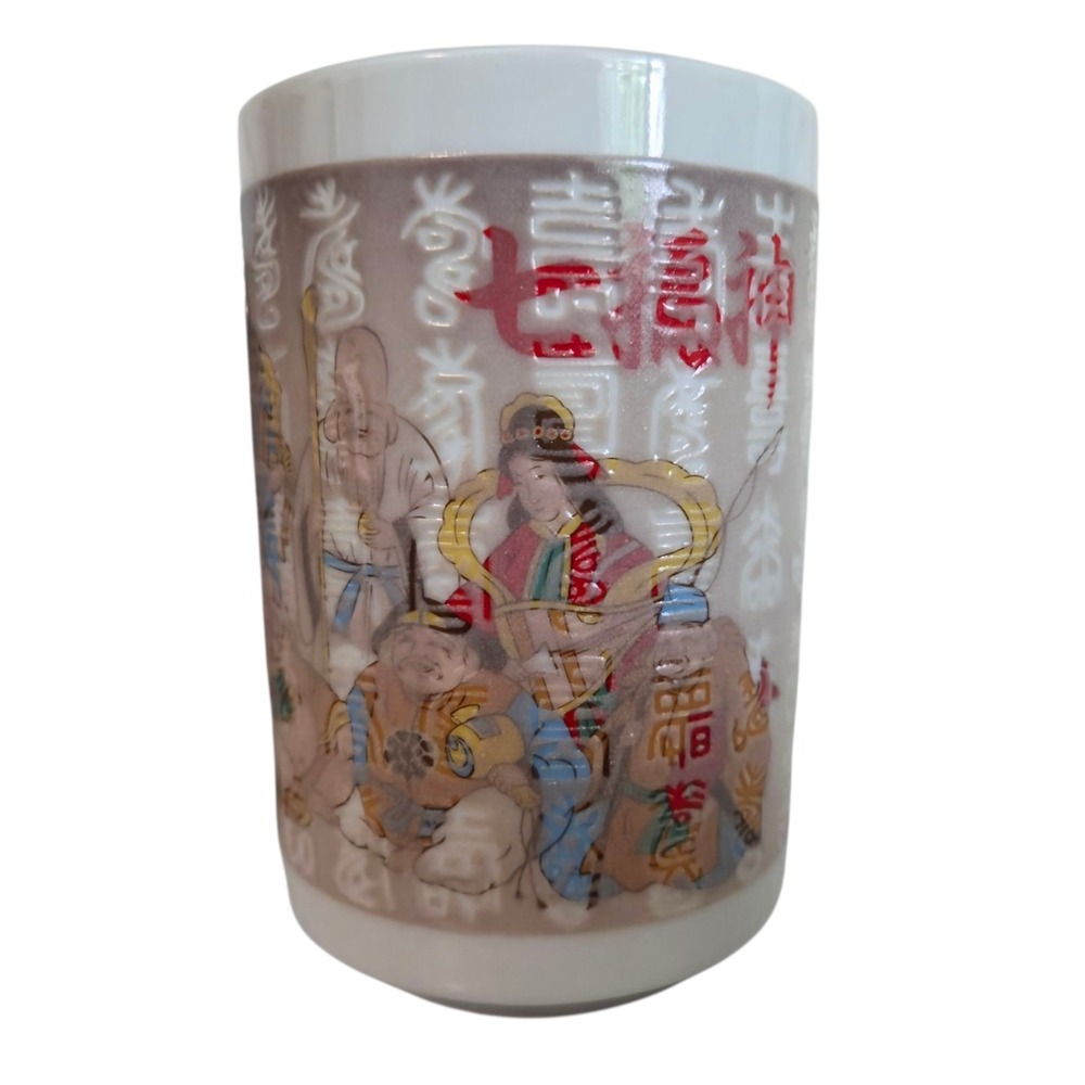 Japanese Style Teacup Vintage Heart Sutra Buddha Tea Cup 7 Lucky Gods Deities